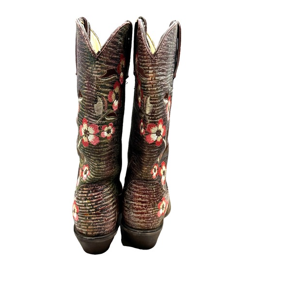Durango‎ 12" Floral Embroidered Western Boots 6 M Brown Leather Cowgirl Landman - Picture 7 of 12